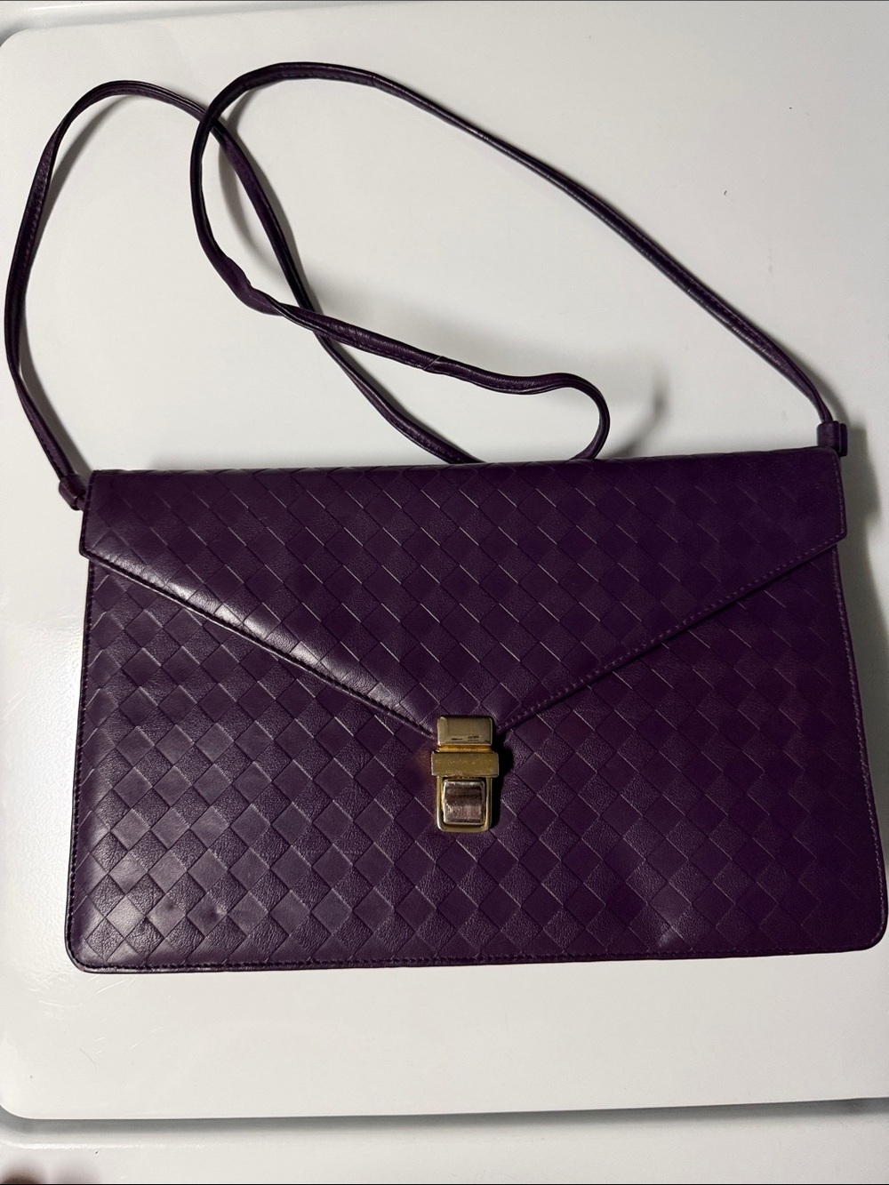 Purple Woven Leather Crossbody Bag with Gold Hardware